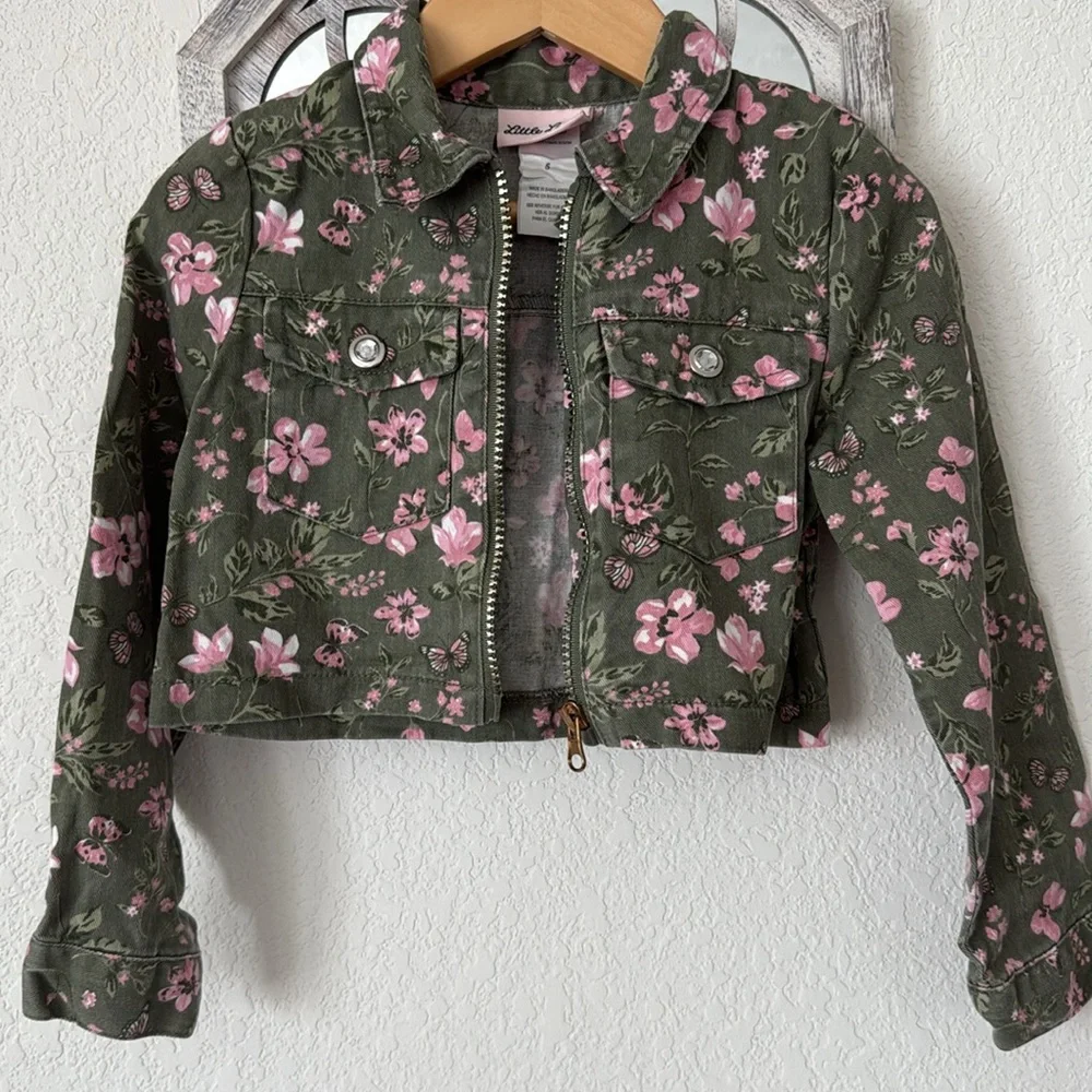 Little Lass • Olive Cropped Cargo Utility Jacket Coquette Cottagecore Floral